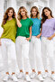 Women's 4-Pack Grass Green-Turquoise-Mustard-Lilac Cotton Double Sleeve Detailed Comfortable Fit T-Shirt - 2