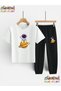 Yellow Planet Astronaut Printed Top-Bottom Tracksuit/T-Shirt Children's Two-Piece Set (Tracksuit with Pockets)