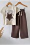 Girl's Printed T-Shirt, Striped Bottom, Sweatpants Set, Comfortable Daily Combination - 4