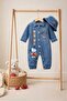 Unisex Kids Baby Jeans (Jeans) Printed Hat Jumpsuit (6/9/12/18) Months - 3