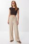 Textured Pocketed Stretchy Knitted Trousers Lci0069 Cream - 2