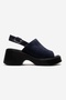 Power Navy Blue Suede Genuine Leather Women's Wedge Heeled Sandals - 4