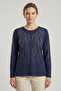 Women's Spiral Stick Patterned Collar and Skirt, Stone Embroidered, Slit, Lycra, Mother's Combed Cotton Blouse