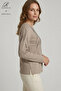 Women's Beige Spiral Stick Patterned Collar Sleeve Embroidered Stone Slit Lycra Mother Combed Cotton Blouse - 2