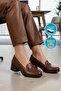 Tan Genuine Leather Women's Heeled Shoes - 3