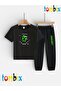 Green Shape Printed T-Shirt and Sweatpants (Sweatpants with Pockets) Children's Top and Bottom Set