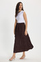 Women's Comfortable Cut, Elastic Waist, Midi Length Brown Pleated Skirt - 5