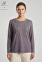 Women's Gray Spiral Stick Patterned Collar Sleeve Embroidered Stoned Slit Lycra Mother Combed Cotton Blouse