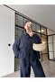 Belted Linen Jacket Navy Blue
