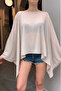 Women's Beige Stone Detailed Transparent Madonna Collar Asymmetric Poncho Blouse - 6