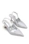 Women's Pointed Toe Open Back Thin Heeled Shoes 0012753 Silver with Drop Stones