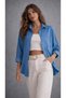 Women's Indigo Oversize Cotton Comfortable Single-Pocket Linen Shirt – New Summer Collection - 2