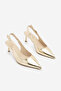 Women's Stiletto Pointed Toe Open Back Buckle Elastic Short Classic Heeled Shoes Zelor Gold