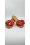 Coral Colored Natural Stone and Bead Embroidered Slippers on Brown Leather - 2