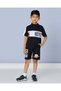 Boys Black Printed T-Shirt And Shorts Set