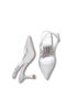 Women's Pointed Toe Open Back Thin Heeled Shoes 0012753 Silver with Drop Stones - 5