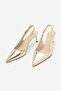 Women's Stiletto Pointed Toe Open Back Buckle Elastic Short Classic Heeled Shoes Zelor Gold - 4