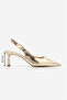Women's Stiletto Pointed Toe Open Back Buckle Elastic Short Classic Heeled Shoes Zelor Gold - 8
