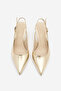 Women's Stiletto Pointed Toe Open Back Buckle Elastic Short Classic Heeled Shoes Zelor Gold - 5
