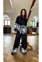 Premium Ecru Floral Patterned Shirt Palazzo Trousers Women's Set - 2