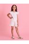 Girls White Textured Top And Short Casual Set