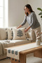 Punch Embroidered Tree Pattern Throw Pillow Runner Set 2 Square Pillows 1 Runner Boho Decorative Living Room Set - 2