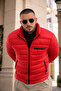 Men's Daily Pocketed Basic Lined Red Puffer Coat - 2