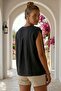Black High Collar Low Sleeve Casual Linen Look Woven Blouse 67 60 - 6
