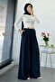 Premium Pile Detailed Modal Palazzo Trousers Without Belt - Navy Blue - 2