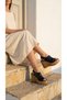 Women's High Straw Look Wedge Heel Sandals Shoes Slippers with Closed Top Buckle Detail - 3