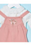 Baby Pink Embroidered Dungaree Set With T-Shirt - 5