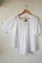 White Pool Collar Short Sleeve Pocketed Embroidered Asymmetrical Casual Linen Look Oversize Woven Blouse 75 67 - 7