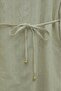 Brooched Front Double Layered Waist-Tied Lined Linen Dress - Beige - 3