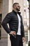 Men's Casual Pocketed Basic Lined Black Puffer Jacket - 5