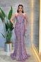 Sequin Fabric Beaded Strapless Dress - Lila