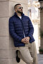 Men's Casual Pocketed Basic Lined Navy Blue Puffer Jacket - 6