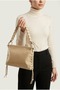 Women's Mink Color Shiny Wrinkled Leather Hand and Shoulder Bag with Lace Detail