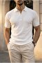 Jeff Selanik Knitted Polo Collar Half Zipper Thin Knitwear Men's T-Shirt - Ecru - 6