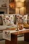 Punch Embroidered Floral Pattern Throw Pillow Runner Set 2 Square Throw Pillows 1 Runner Boho Decorative Living Room Set - 4