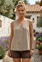 Beige V-Neck Sleeveless Embroidered Casual Cotton Woven Blouse 63 52 - 4
