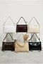 Women's Brown Shiny Wrinkled Leather Hand and Shoulder Bag with Lace Detail - 5