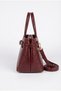 Women's Burgundy Color Hand and Shoulder Bag with Belt Detail, Leather Look, Stylish Classic Bag - 3