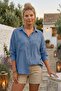 Blue Shirt Collar Cuffed Sleeves Buttoned Double Pockets Embroidered Casual Cotton Woven Shirt 67 55 - 5