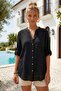Black Judge Collar Long Sleeve Buttoned Embroidered Casual Cotton Woven Shirt 73 55 - 3