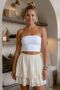 Ecru Lined Skirt with Ruffles and Layers, Elastic Waist, Casual Cotton Woven Skirt 44 55