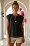 Black High Collar Low Sleeve Casual Linen Look Woven Blouse 67 60