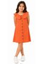 Girl's Orange Color Dress with Button Closure on the Front and Wrinkled Fabric in Midi Length - 2