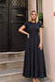 Women's Short Sleeve Crew Neck Polka Dot Patterned Maxi Length Knitted Crepe Dress - 2