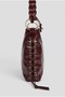 Women's Burgundy Color Shiny Wrinkled Leather Hand and Shoulder Bag with Lace Detail - 3