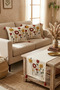 Punch Embroidered Floral Pattern Throw Pillow Runner Set 2 Square Throw Pillows 1 Runner Boho Decorative Living Room Set - 3